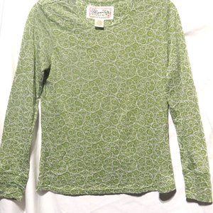 Green long-sleeved tee with grey designs, Aventura, medium